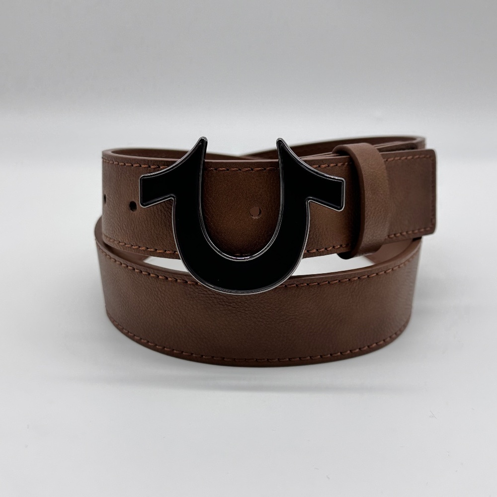 TRUE RELIGION BELT  Sage III Belt With Black Plaque Buckle 34